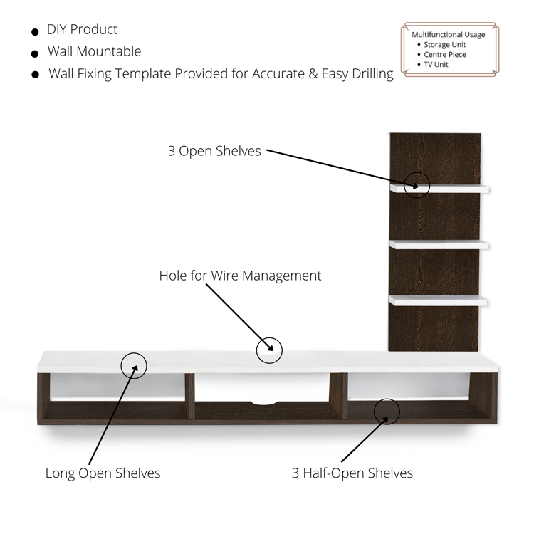 Ava Engineered Wood TV Entertainment Unit | DIY(Do-It-Yourself) | Wall Mounted - Image 4