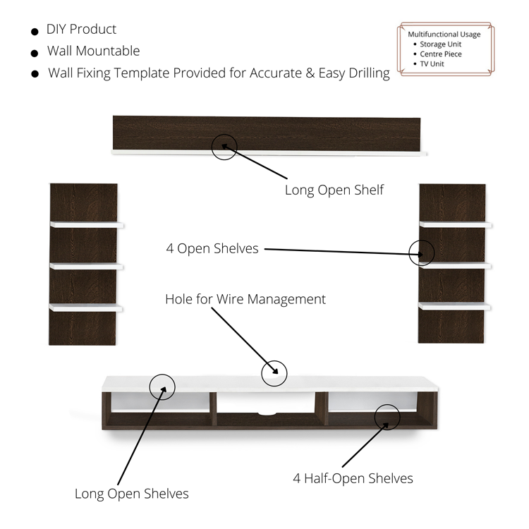 Eli Engineered Wood TV Entertainment Unit | DIY(Do-It-Yourself) | Wall Mounted - Image 4